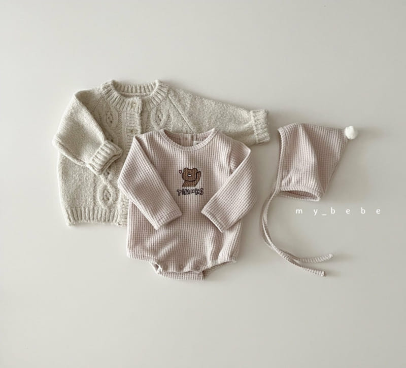 MY BEBE - Korean Children Fashion - #Kfashion4kids - Bear Waffle Bodysuit with Bonnet - 4