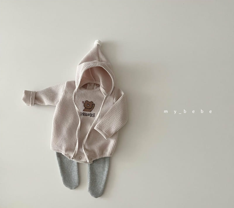 MY BEBE - Korean Children Fashion - #Kfashion4kids - Bear Waffle Bodysuit with Bonnet - 5