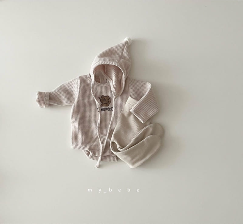 MY BEBE - Korean Children Fashion - #Kfashion4kids - Bear Waffle Bodysuit with Bonnet - 6