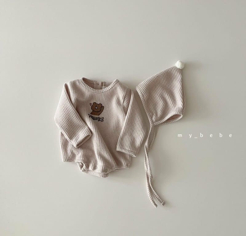 MY BEBE - Korean Children Fashion - #Kfashion4kids - Bear Waffle Bodysuit with Bonnet - 7