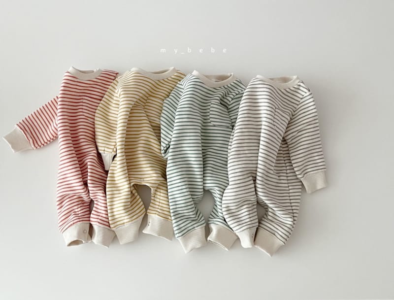 MY BEBE - Korean Children Fashion - #Kfashion4kids - Stripes Fleece Bodysuit