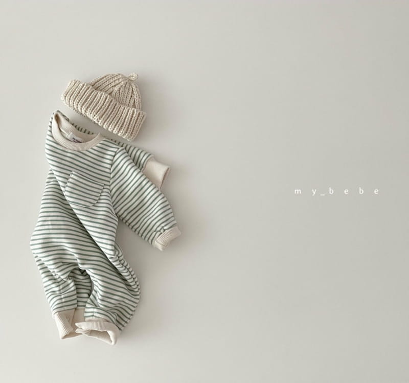 MY BEBE - Korean Children Fashion - #Kfashion4kids - Stripes Fleece Bodysuit - 12