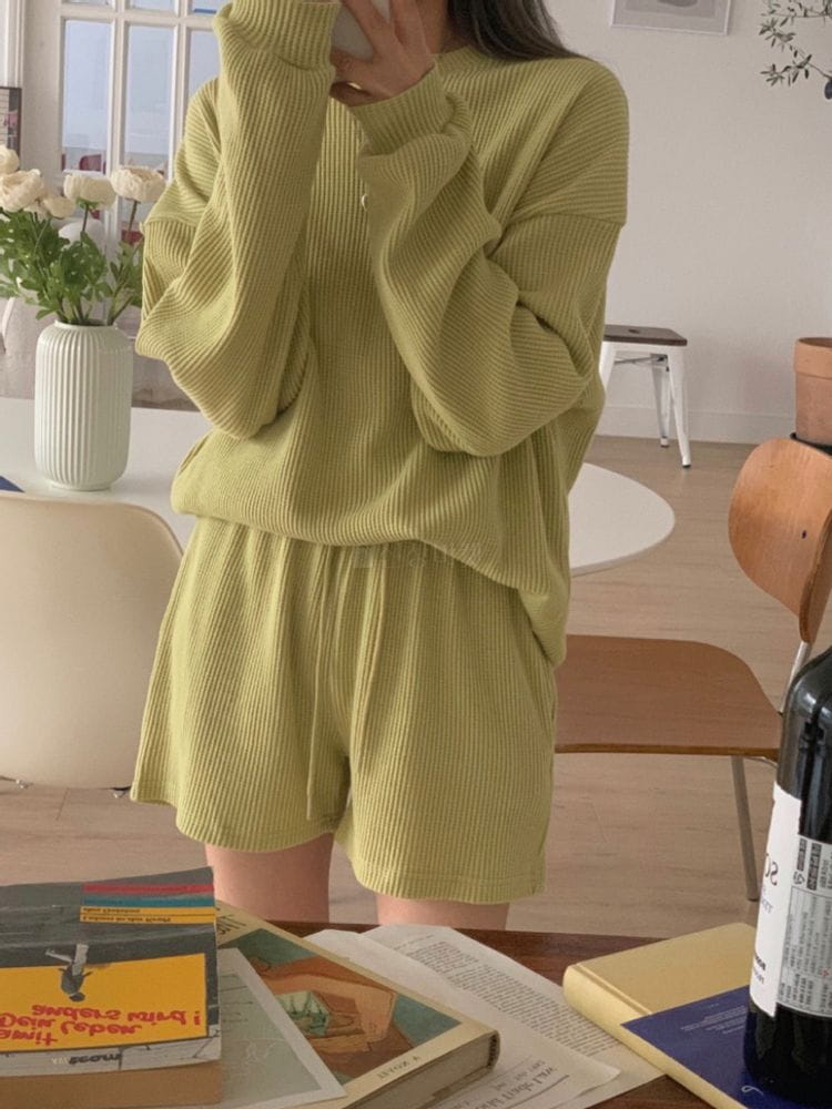 ON OFF - Korean Children Fashion - #Kfashion4kids - Waffle Top Bottom Set