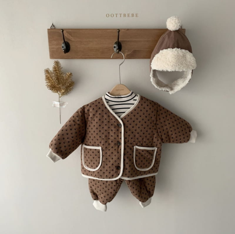 OOTT BEBE - Korean Children Fashion - #Kfashion4kids - Roasted Chestnut Padding Top Bottom Set