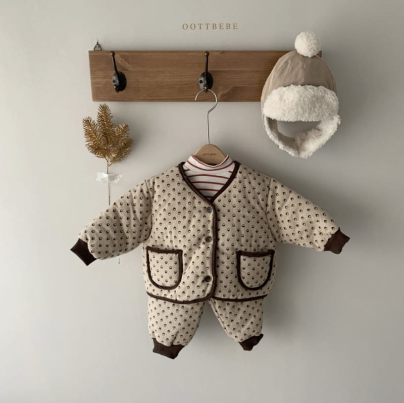 OOTT BEBE - Korean Children Fashion - #Kfashion4kids - Roasted Chestnut Padding Top Bottom Set - 2