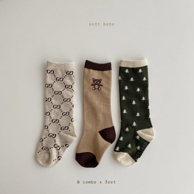 OOTT BEBE - Korean Children Fashion - #Kfashion4kids - Bear Knee Socks [set of 3] - 6