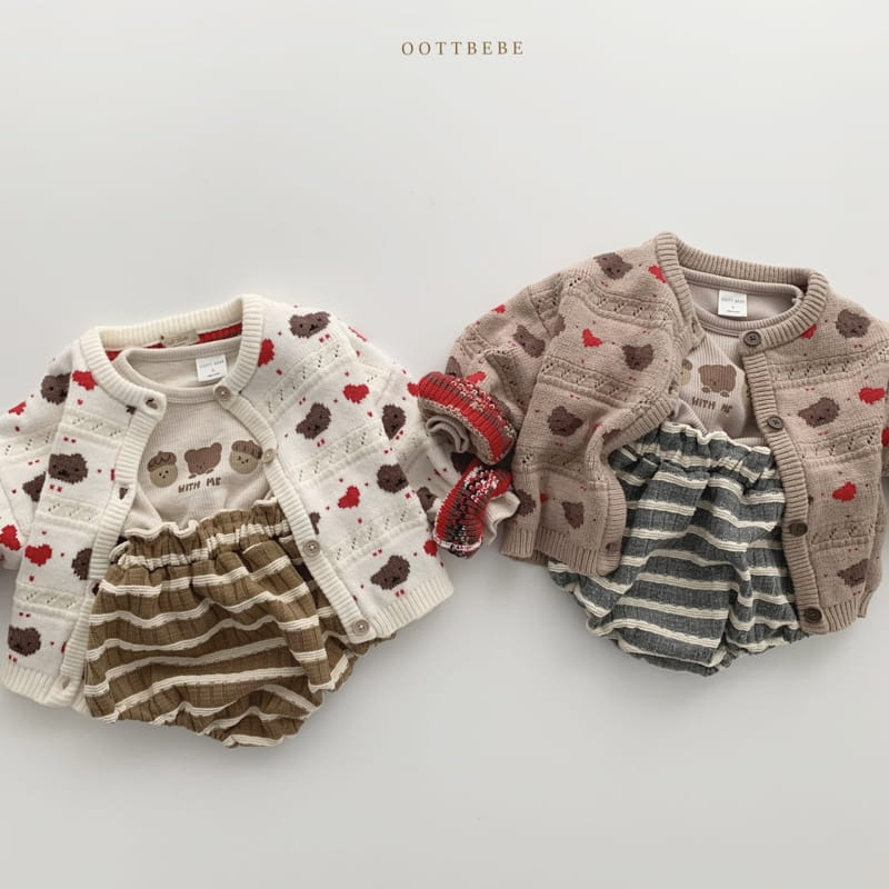 OOTT BEBE - Korean Children Fashion - #Kfashion4kids - Hear Bear Knit Cardigan Winter with Mom
