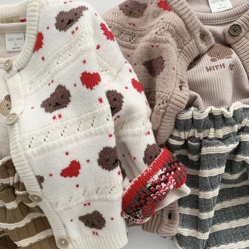 OOTT BEBE - Korean Children Fashion - #Kfashion4kids - Hear Bear Knit Cardigan Winter with Mom - 12