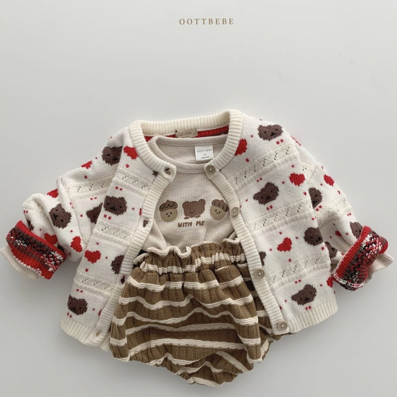 OOTT BEBE - Korean Children Fashion - #Kfashion4kids - Hear Bear Knit Cardigan Winter with Mom - 2