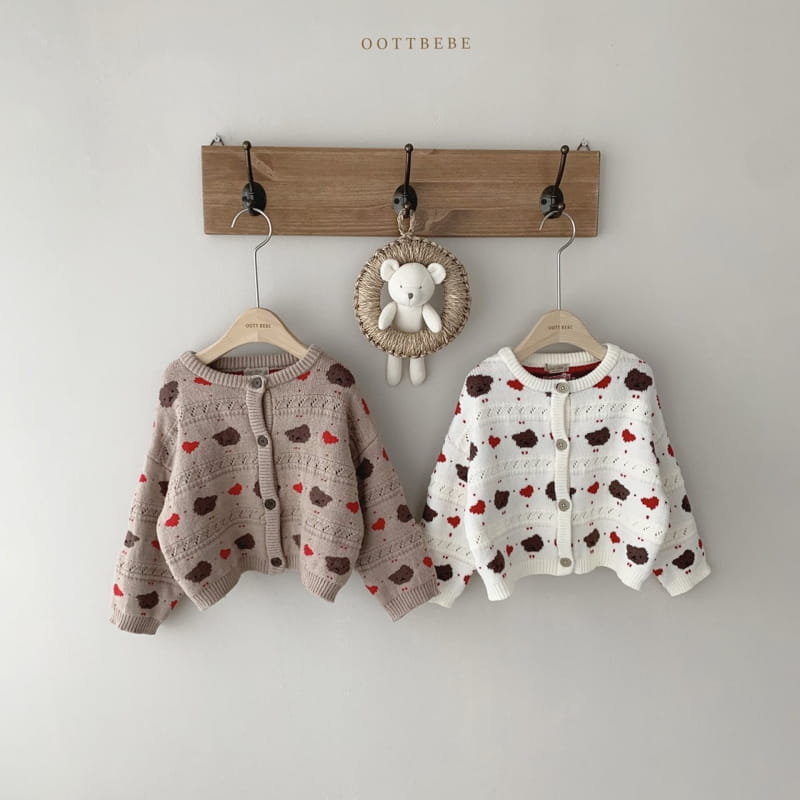 OOTT BEBE - Korean Children Fashion - #Kfashion4kids - Hear Bear Knit Cardigan Winter with Mom - 3
