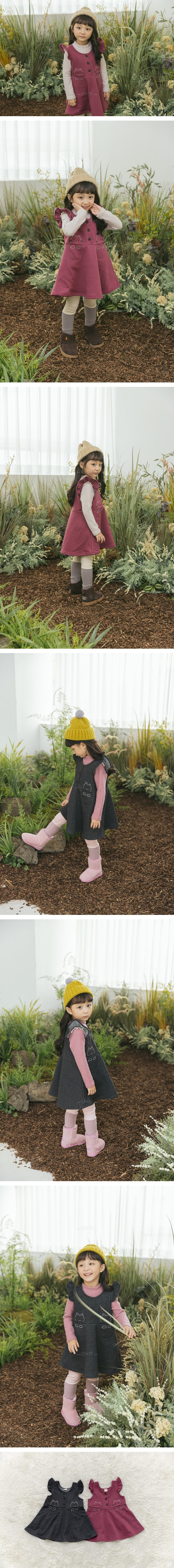 ORANGE MOM - Korean Children Fashion - #Kfashion4kids - Cat Embroidery Dungarees One-piece
