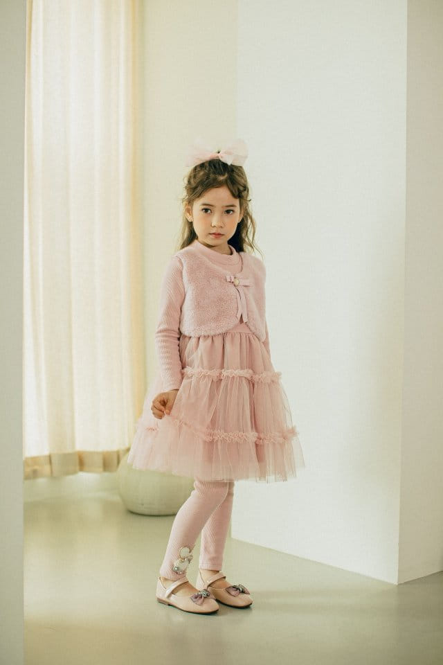 PUDDING - Korean Children Fashion - #Kfashion4kids - Fluffy Vest One-piece