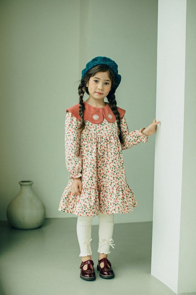 PUDDING - Korean Children Fashion - #Kfashion4kids - Flower Collar One-piece