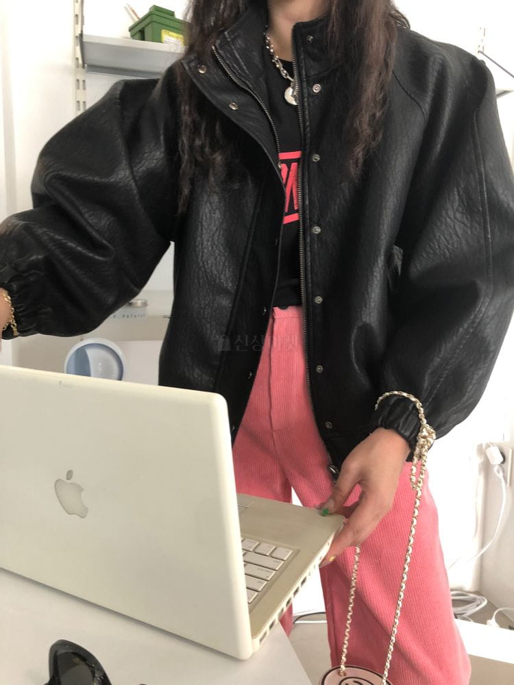 REPELLER - Korean Children Fashion - #Kfashion4kids - High Neck Leather Jacket