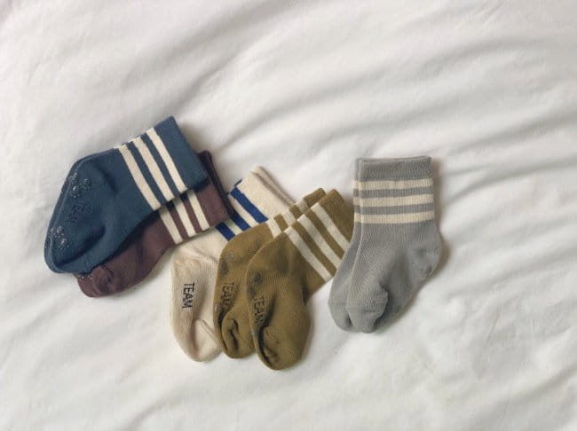TEAMAND - Korean Children Fashion - #Kfashion4kids - Dark 3 Stripes Socks [set of 5] - 12