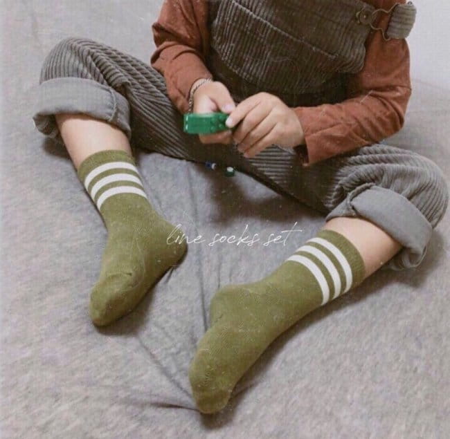 TEAMAND - Korean Children Fashion - #Kfashion4kids - Dark 3 Stripes Socks [set of 5] - 3