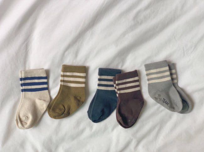 TEAMAND - Korean Children Fashion - #Kfashion4kids - Dark 3 Stripes Socks [set of 5] - 4