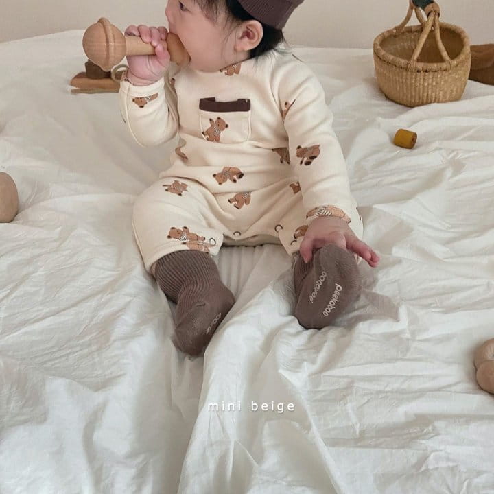 THE BEIGE - Korean Children Fashion - #Kfashion4kids - Bear Paint Pocket Bodysuit  - 3