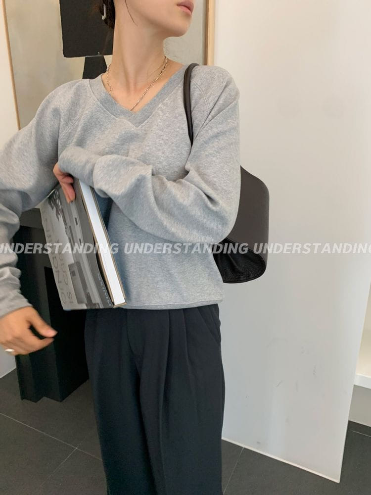 UNDERSTANDING - Korean Children Fashion - #Kfashion4kids - Waffle V neck Sweatshirt - 2