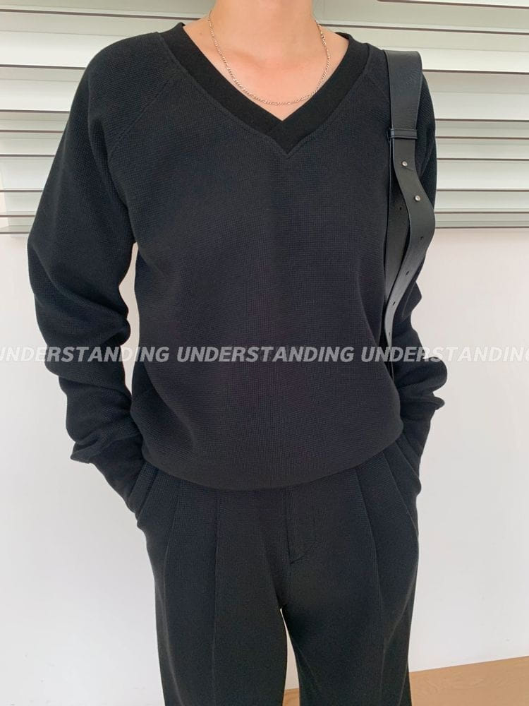 UNDERSTANDING - Korean Children Fashion - #Kfashion4kids - Waffle V neck Sweatshirt - 5