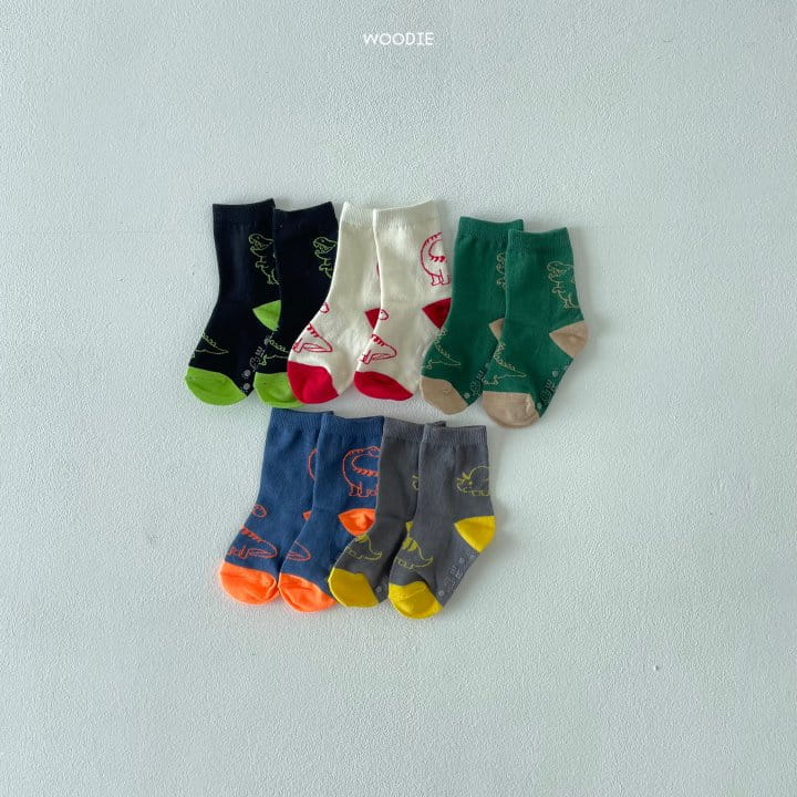 WOODIE - Korean Children Fashion - #Kfashion4kids - Dino Socks [set of 5]