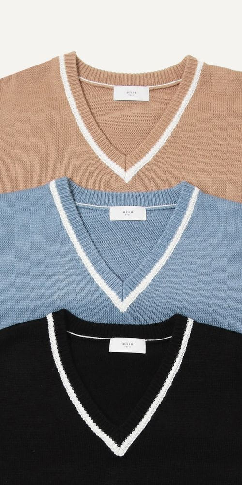 AILLA - Korean Children Fashion - #Kfashion4kids - Plain Point V Neck Knit Top