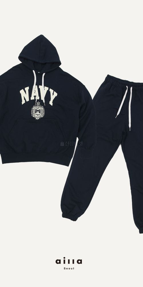 AILLA - Korean Children Fashion - #Kfashion4kids - Navy Hoody Jogger Pants Set