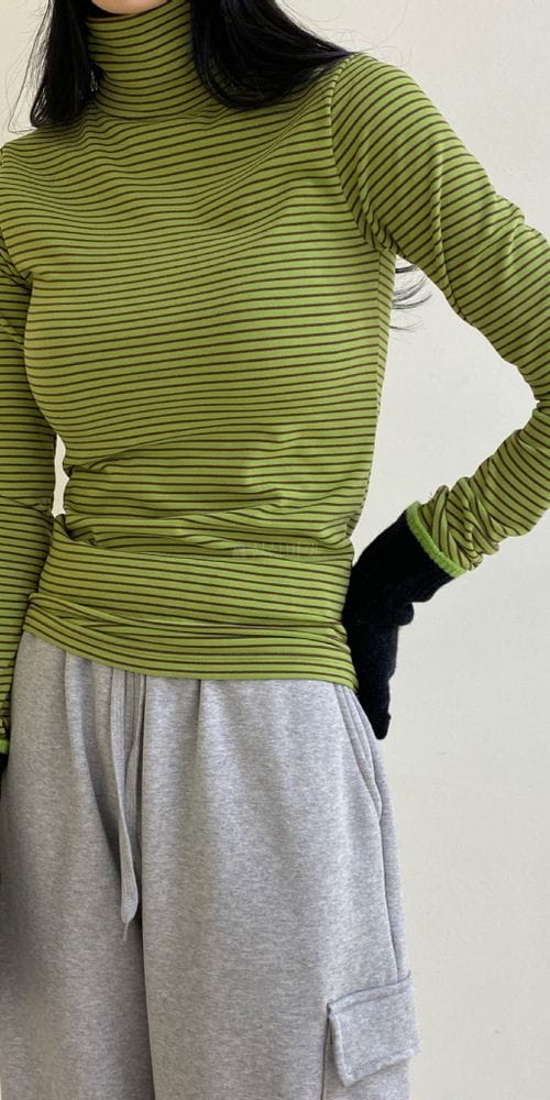 ANOTHER AVENUE - Korean Children Fashion - #Kfashion4kids - Fleece Stripes Turtleneck - 7