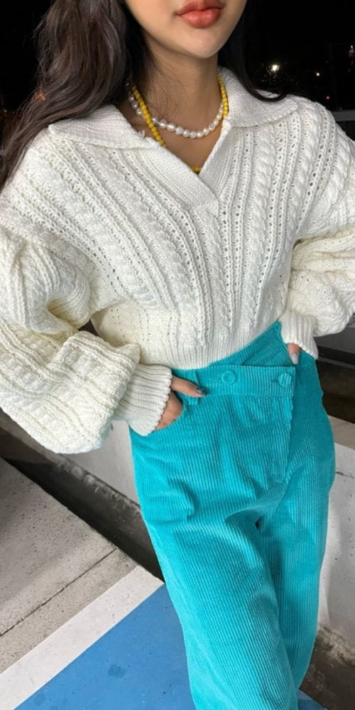 ANOTHER AVENUE - Korean Children Fashion - #Kfashion4kids - Big Twist Collar Knit Tee - 12