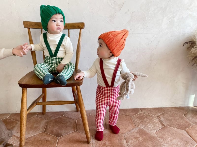 BEBE NINE - Korean Children Fashion - #Kfashion4kids - Check Fleece Dungarees