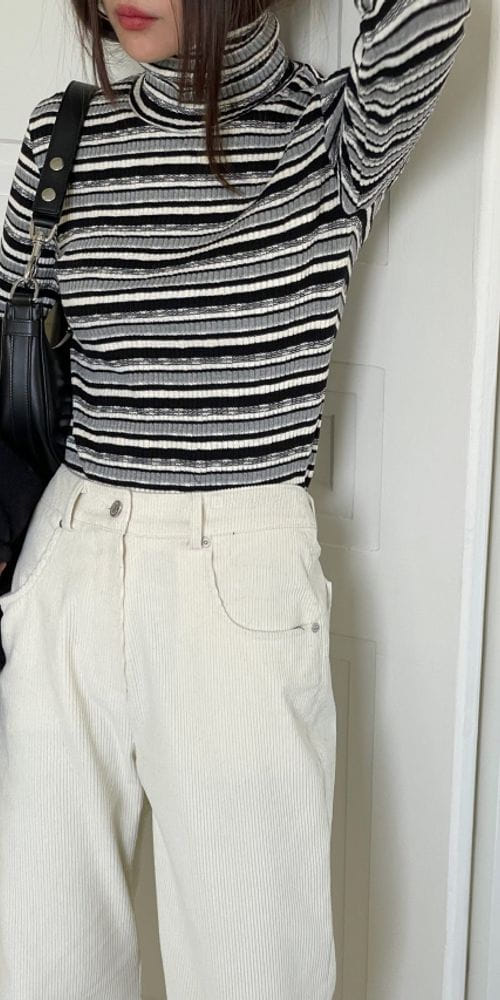 BREATHE - Korean Children Fashion - #Kfashion4kids - Multi Stripes Turtleneck