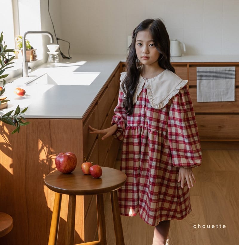 CHOUETTE - Korean Children Fashion - #Kfashion4kids - Check Ruffle Collar One-piece