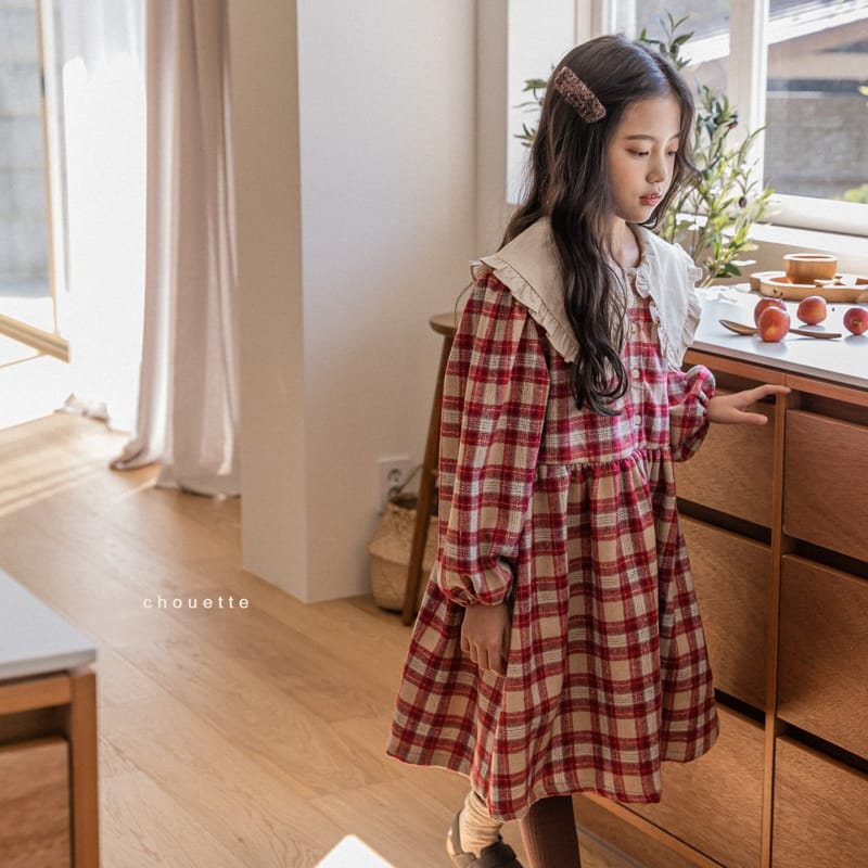 CHOUETTE - Korean Children Fashion - #Kfashion4kids - Check Ruffle Collar One-piece - 3