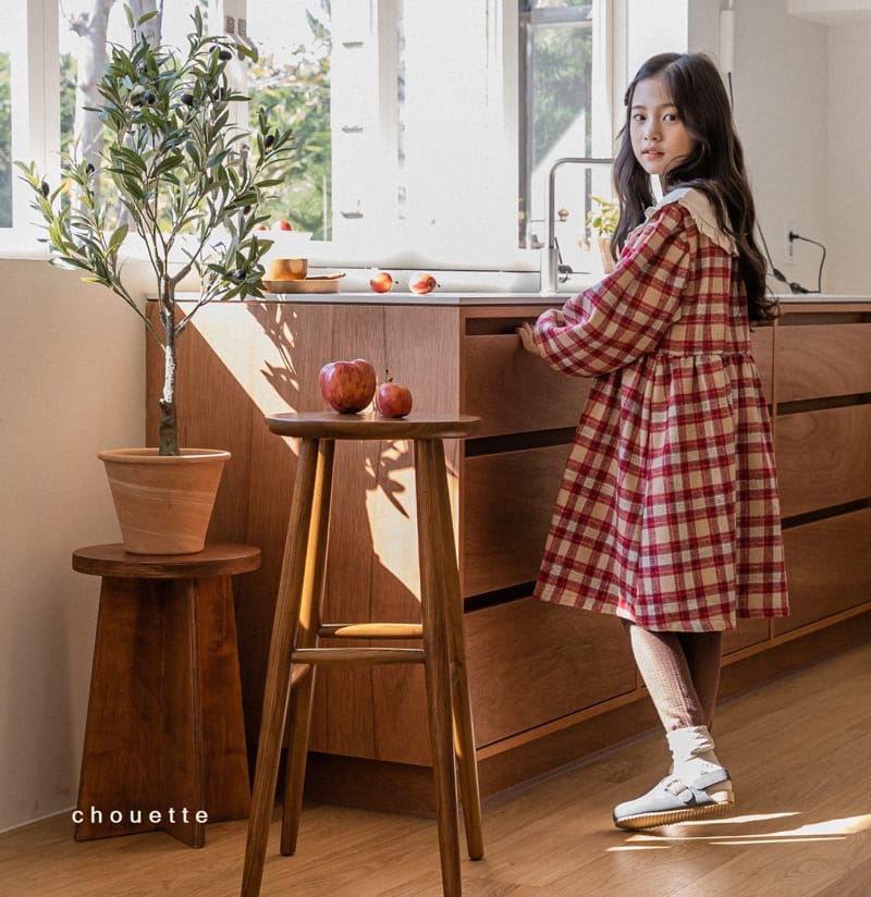 CHOUETTE - Korean Children Fashion - #Kfashion4kids - Check Ruffle Collar One-piece - 6