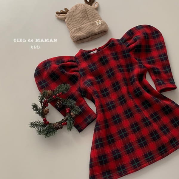 CIEL DE MAMAN - Korean Children Fashion - #Kfashion4kids - Check Puff One-piece