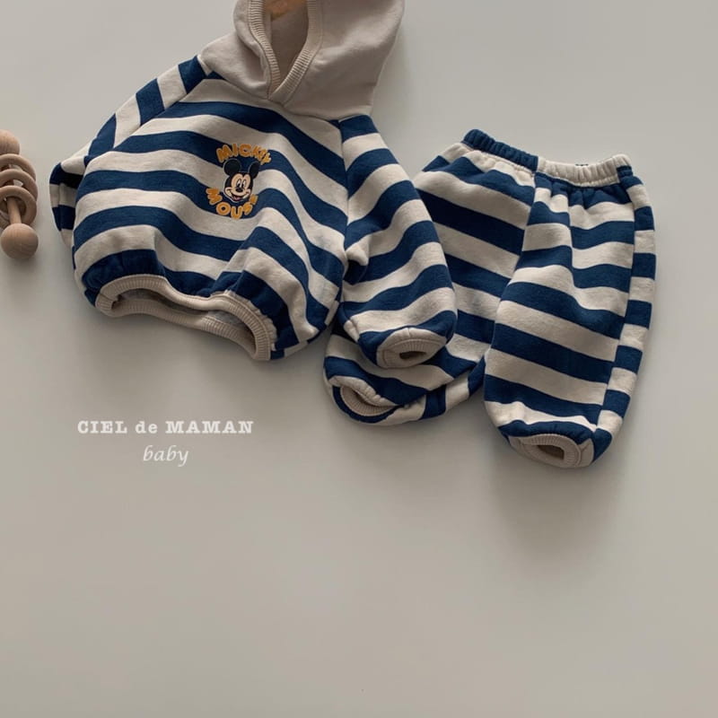 CIEL DE MAMAN - Korean Children Fashion - #Kfashion4kids - Stripes Hoody Mickey Top Bottm Set