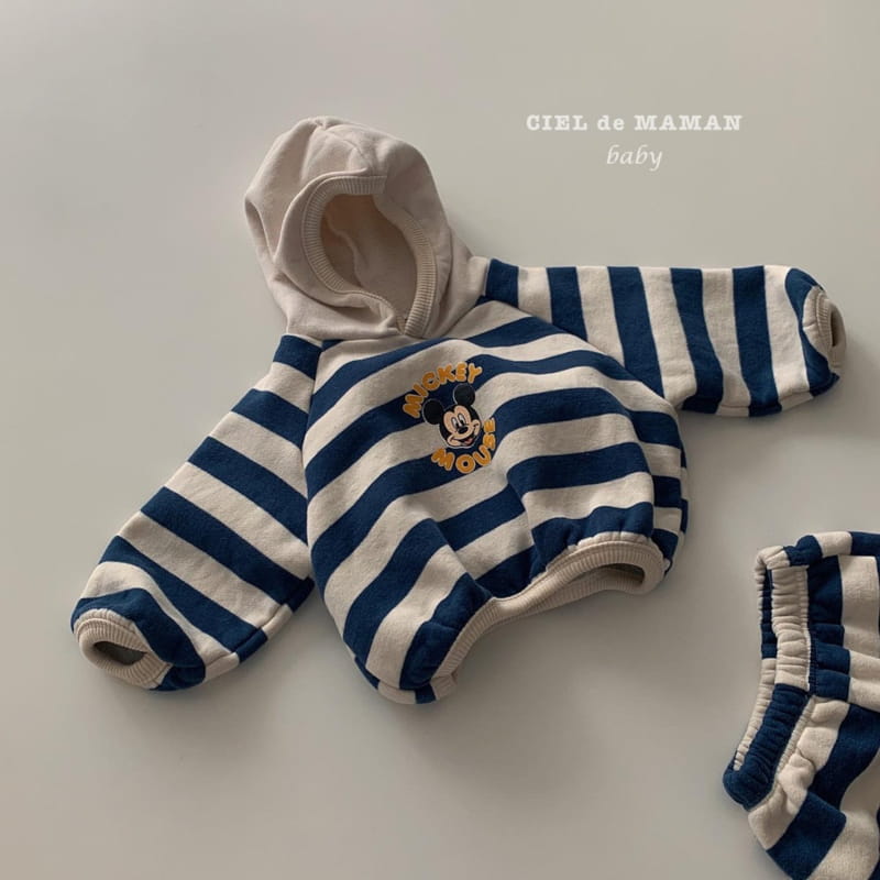 CIEL DE MAMAN - Korean Children Fashion - #Kfashion4kids - Stripes Hoody Mickey Top Bottm Set - 2