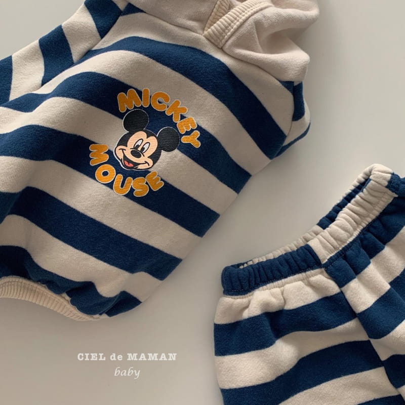 CIEL DE MAMAN - Korean Children Fashion - #Kfashion4kids - Stripes Hoody Mickey Top Bottm Set - 3