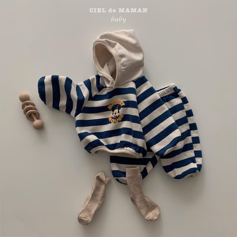 CIEL DE MAMAN - Korean Children Fashion - #Kfashion4kids - Stripes Hoody Mickey Top Bottm Set - 4