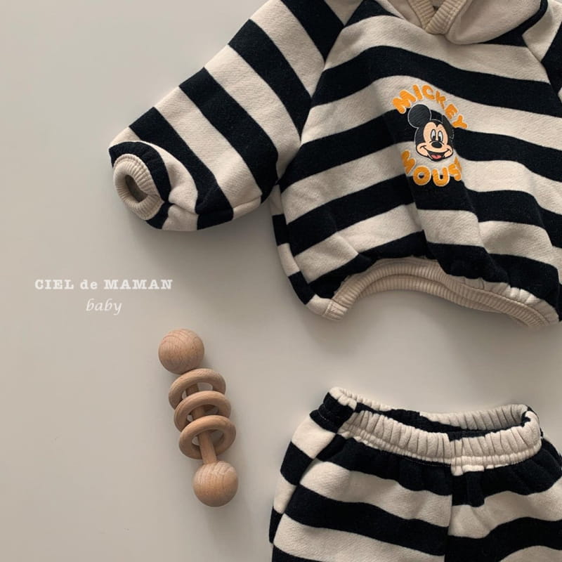 CIEL DE MAMAN - Korean Children Fashion - #Kfashion4kids - Stripes Hoody Mickey Top Bottm Set - 5