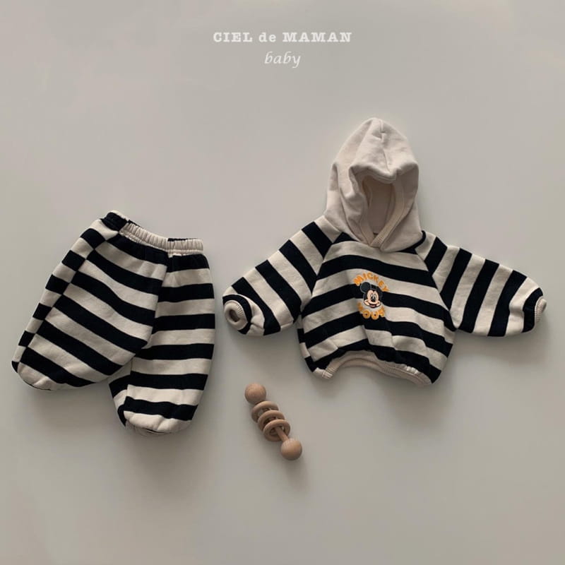 CIEL DE MAMAN - Korean Children Fashion - #Kfashion4kids - Stripes Hoody Mickey Top Bottm Set - 7