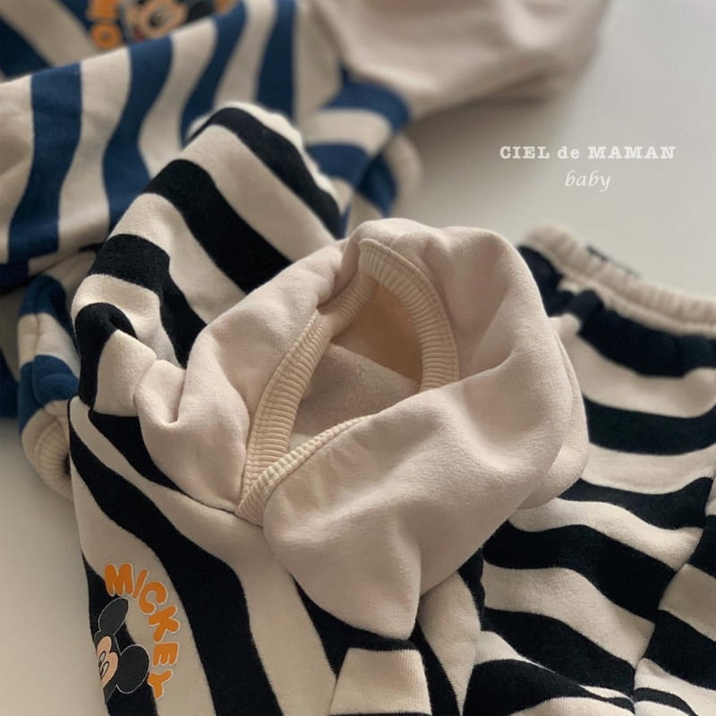 CIEL DE MAMAN - Korean Children Fashion - #Kfashion4kids - Stripes Hoody Mickey Top Bottm Set - 8