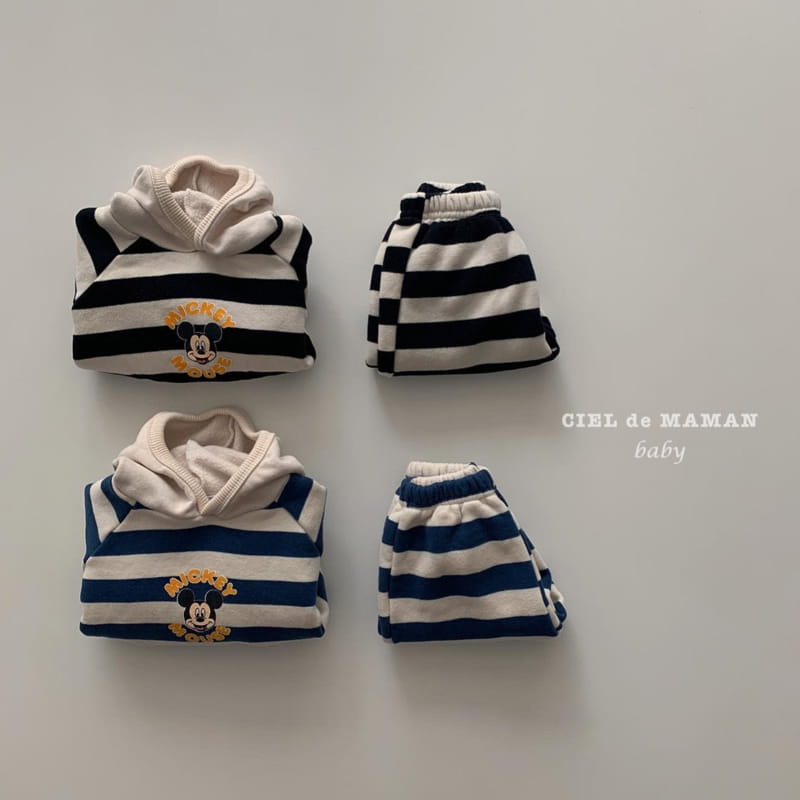 CIEL DE MAMAN - Korean Children Fashion - #Kfashion4kids - Stripes Hoody Mickey Top Bottm Set - 9