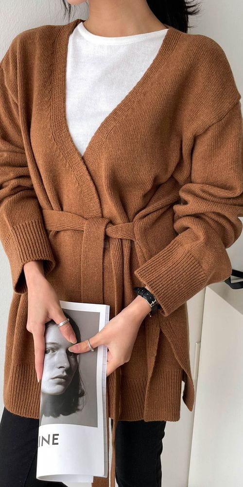 COLORANDCHOICE - Korean Children Fashion - #Kfashion4kids - Wool Belt Trap Cardigan - 2