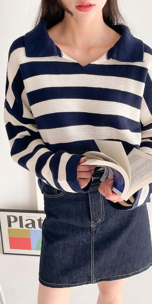 COLORANDCHOICE - Korean Children Fashion - #Kfashion4kids - Slit Stripes Knit Tee