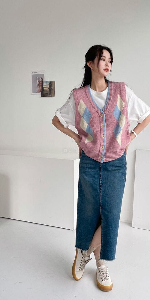 COLORANDCHOICE - Korean Children Fashion - #Kfashion4kids - Argyle Color Open Vest