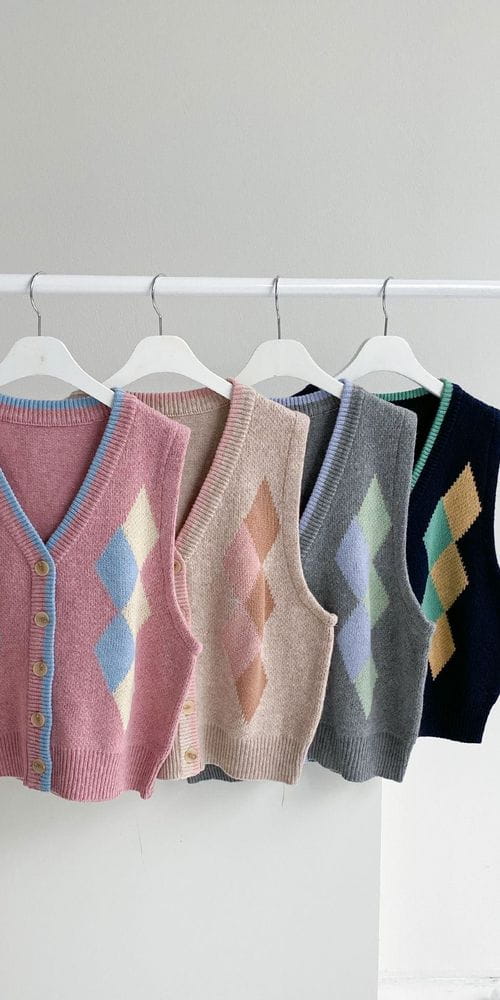 COLORANDCHOICE - Korean Children Fashion - #Kfashion4kids - Argyle Color Open Vest - 4