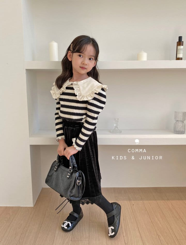 COMMA - Korean Children Fashion - #Kfashion4kids - Winter Stripes Collar Puff Tee - 3