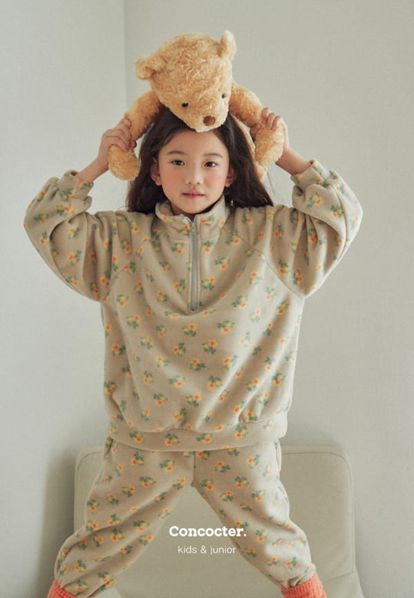 CONCOCTER - Korean Children Fashion - #Kfashion4kids - Flower Fleece Top Bottom Set - 12