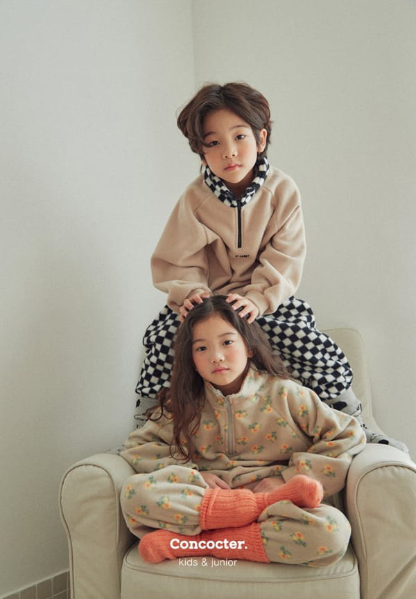 CONCOCTER - Korean Children Fashion - #Kfashion4kids - Checker Board Fleece Top Bottom Set - 10